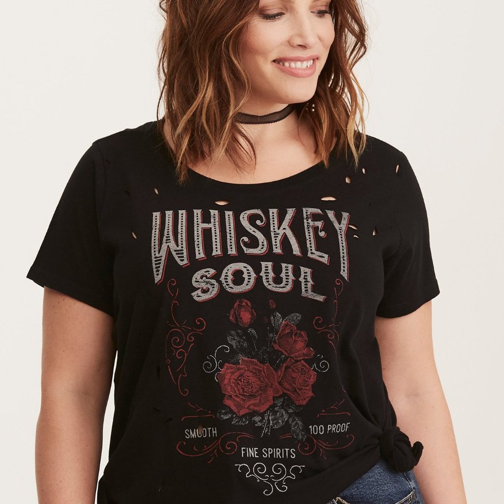 Torrid Whiskey Soul Destructed Ripped Tee NWT 3X - Picture 4 of 5